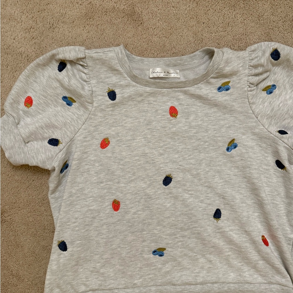 Chelsea & Theodore Gray Blouse with Embroidered Accents